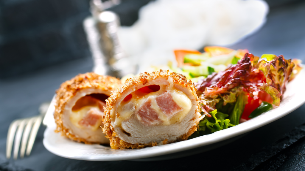 Chicken Cordon Bleu Meatloaf with Creamy Mushroom Sauce