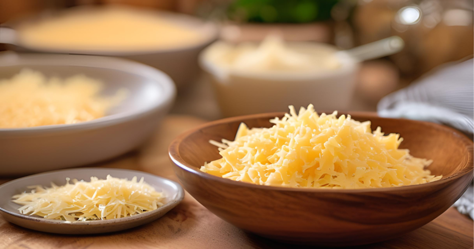 a bowl of shredded cheese