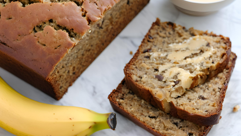 a loaf of bread next to a banana