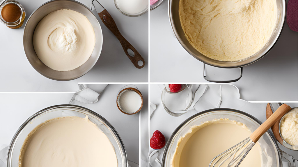 a collage of a bowl of cream